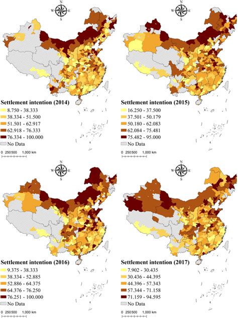 Spatial-temporal patterns of urban settlement intentions from 2014 to ...