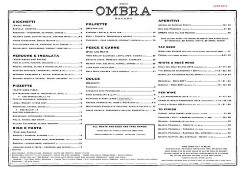 Menu at Ombra pub & bar, Wellington