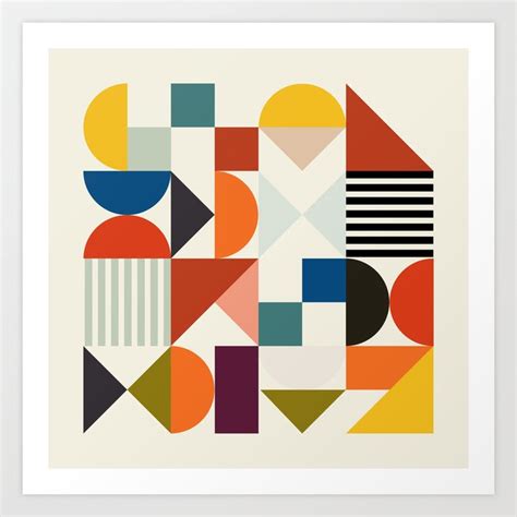 mid century retro shapes geometric Art Print by Ana Rut Bre Fine Art | Society6