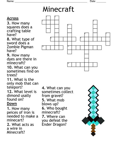 Minecraft Crossword Puzzle Printable - Printable Word Searches