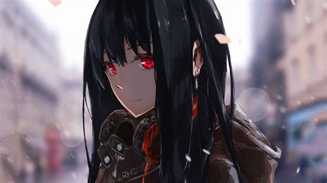 Anime Girl With Long Black Hair And Red Eyes