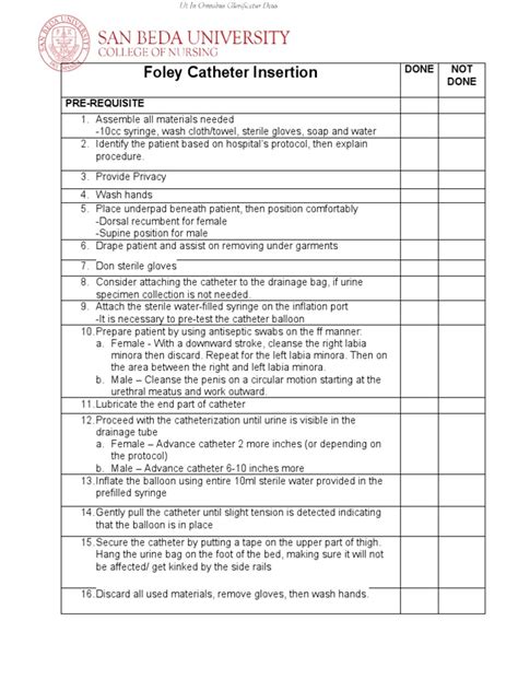 Foley Catheter Insertion Checklist | PDF