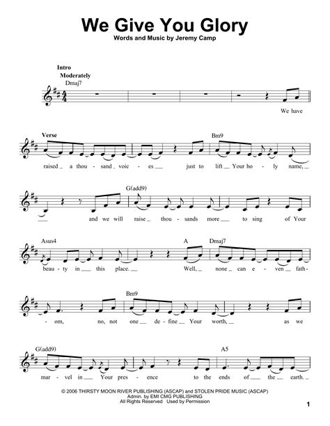 We Give You Glory by Jeremy Camp Sheet Music for Pro Vocal at Sheet Music Direct