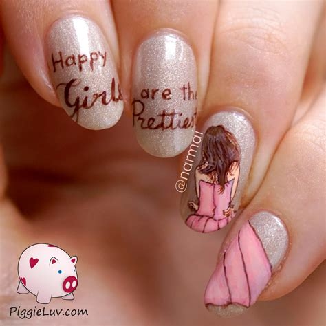 PiggieLuv: "Happy girls are the prettiest" freehand nail art