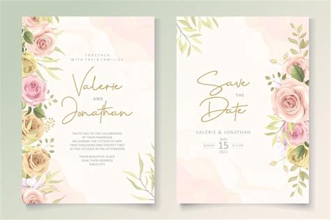 Premium Vector | Minimalist wedding card set with floral decoration