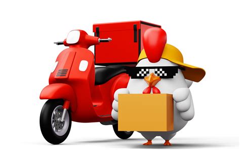 Cute chicken holding a parcel box, delivery chicken, 3d rendering ...