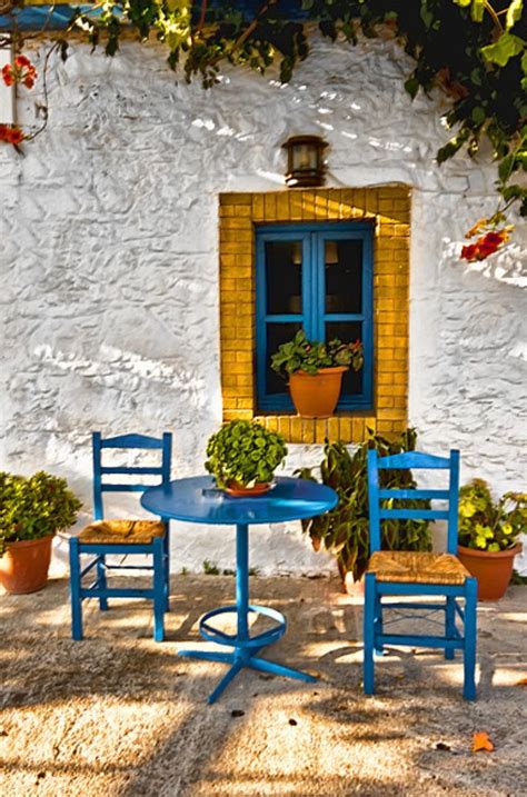 Greek Taverna Picture Canvas Wall Art in Colour by Jim kernan ID #313815 | Yazlık evler, Eski ...