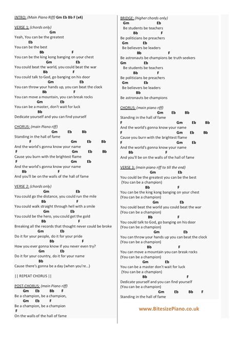 Hall Of Fame - The Script Piano Chords Lyrics in 2020 | Piano chords, Piano songs, Guitar chords ...