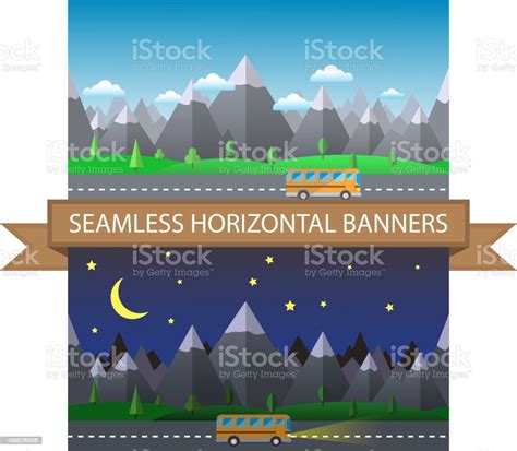 Rows Of Mountains And Road Seamless Horizontal Background Stock Illustration - Download Image ...