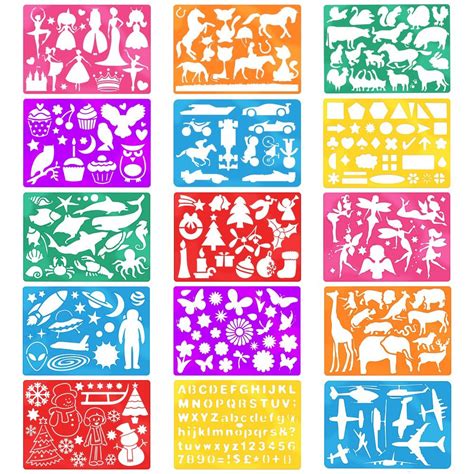 Pennen, markers, stiften 24 Pieces 74 Shapes Plastic Stencils Drawing ...