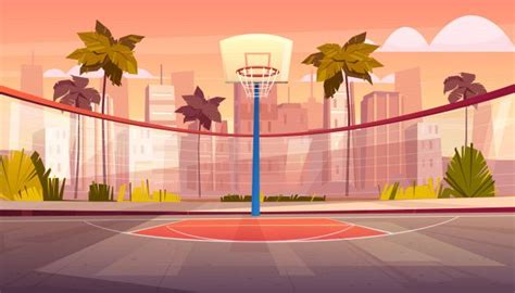 Download Vector Cartoon Background Of Basketball Court In Tropic City for free | Cartoon ...