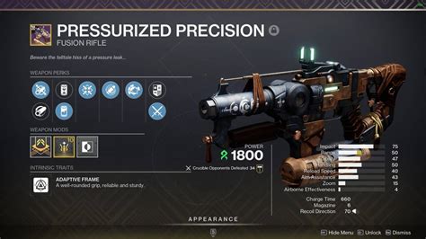 Destiny 2 Pressurized Precision God Roll: Best PvP & PvE Perks