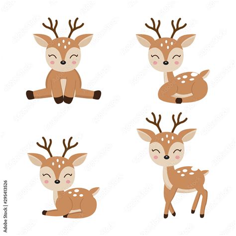 Cute deer cartoon in different poses. Stock Vector | Adobe Stock