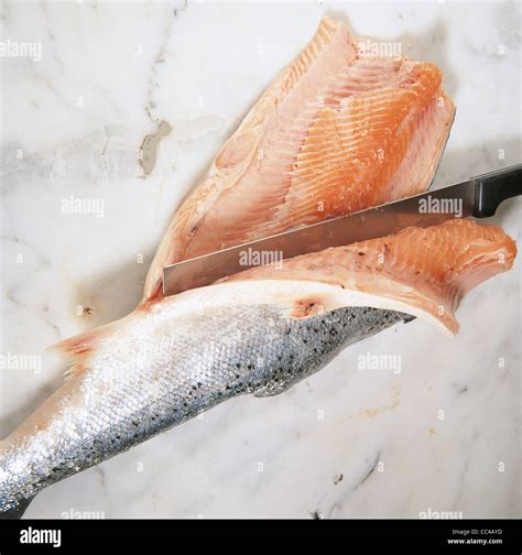 Cuisine: How To Cut Salmon Fillet, And (2 Stock Photo - Alamy