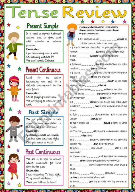 Present and Past tense review - ESL worksheet by esther1976 | English for students, Learn ...