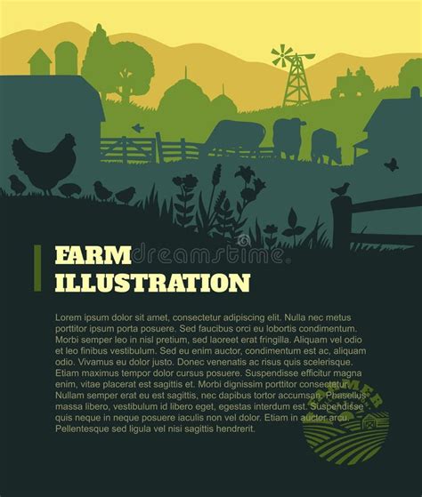 Farm Illustration Background, Colored Silhouettes Elements, Flat Stock Vector - Illustration of ...