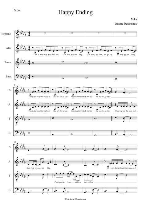 Happy Ending (arr. Justine Desannaux) by Mika Sheet Music for SATB ...