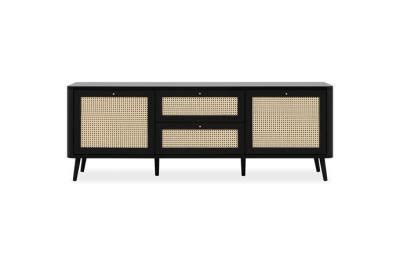 HOMIFAB Meuble TV cannage et Effet Bois Noir 175 cm - Padang - Meuble ...