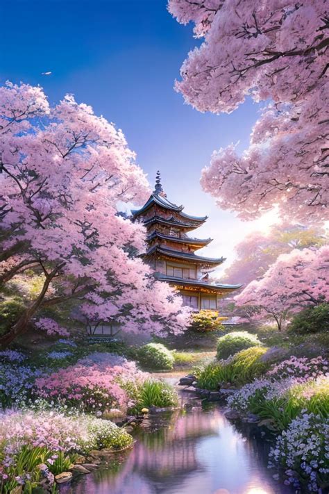 Pagoda in Bloom Poster | Zazzle | Japanese landscape, Cherry blossom ...