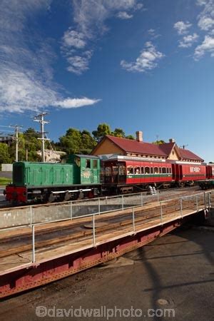 Turntable and West Coast Wilderness Railway Train at Railway Station, Regatta Point, Strahan ...