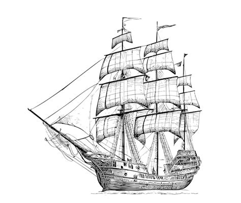 Premium Vector | Pirate ship sailboat retro sketch hand drawn engraving ...