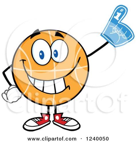 Clipart of a Basketball Mascot Sports Fan with a Foam Finger - Royalty Free Vector Illustration ...