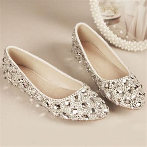 Silver Bling Bridal Wedding Crystal Low Heel Flat Bridesmaid Prom Shoes ...