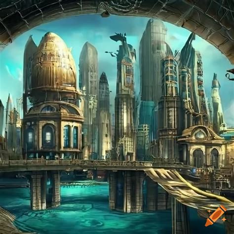 Steampunk fantasy city with circular structures on Craiyon