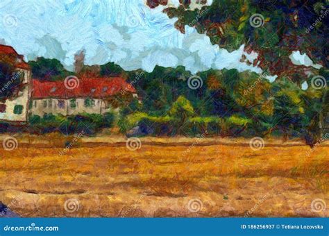 Digital Illustration - Suburban Landscape in Oil Painting Style Stock Image - Image of ...