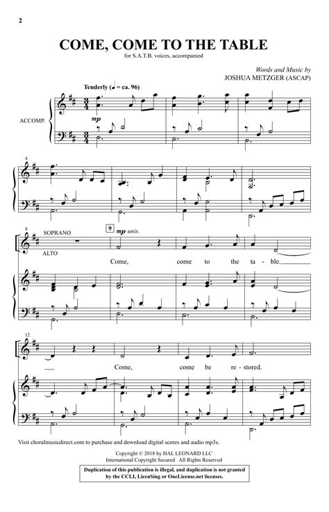 Come, Come To The Table Sheet Music | Joshua Metzger | SATB Choir