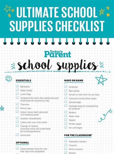 Printable school supplies checklist - Today's Parent | School supplies list elementary, School ...