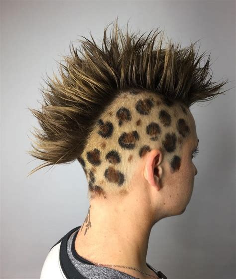 Spiked Messy Textured Mohawk with Hand Painted Brown Color and Leopard Spots Side Art - The ...