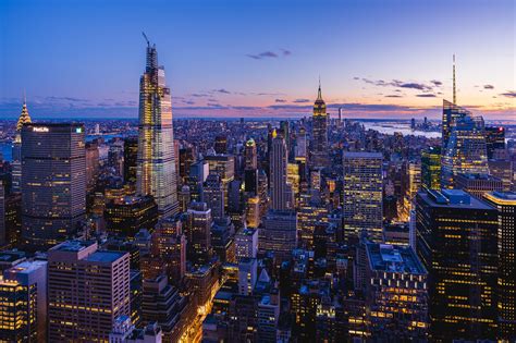 Download USA Skyscraper City Night New York Building Man Made Manhattan HD Wallpaper