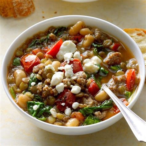 Spinach and Sausage Lentil Soup Recipe | Taste of Home