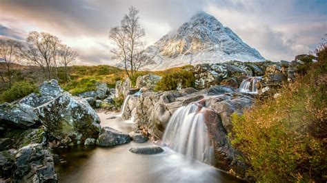 Etive Mor Waterfall Buachaille Etive Sea Known Mountain In Highlands Of Scotland At The End Of ...