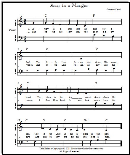 Away in a Manger for Piano & Guitar, with New Tabs. Several keys and levels!