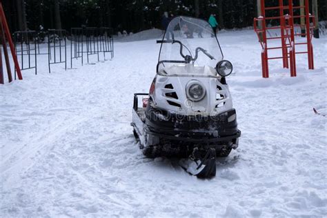 Snowmobile on White. All-terrain Vehicle. Modern Snow Vehicle with Front Skis Stock Photo ...