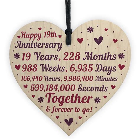 Anniversary Wooden Heart To Celebrate 19th Wedding Anniversary