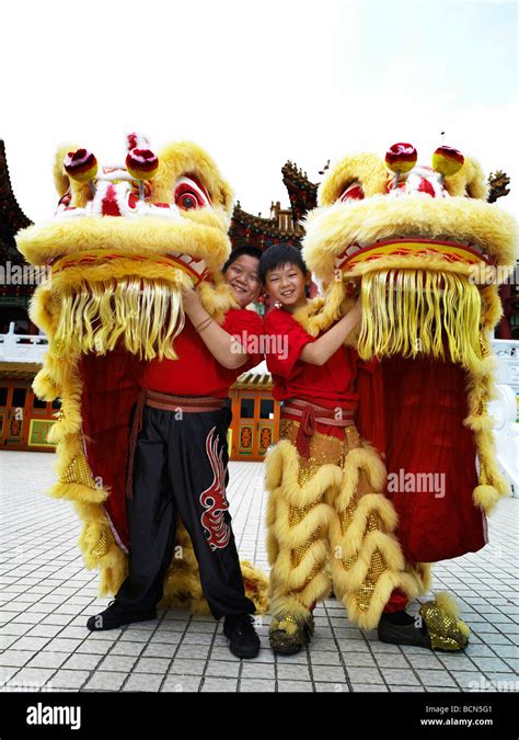 lion dance performers with lion costumes Stock Photo - Alamy