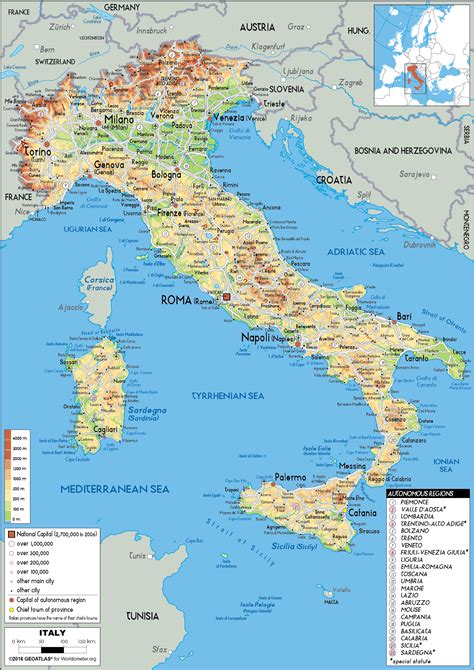 Italy Map (Physical) - Worldometer