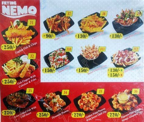 Menu at Frying Nemo, Hyderabad