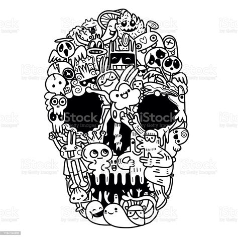 Hand Drawn Skull Made Of Cute Monster Stock Illustration - Download Image Now - Art, Autumn ...