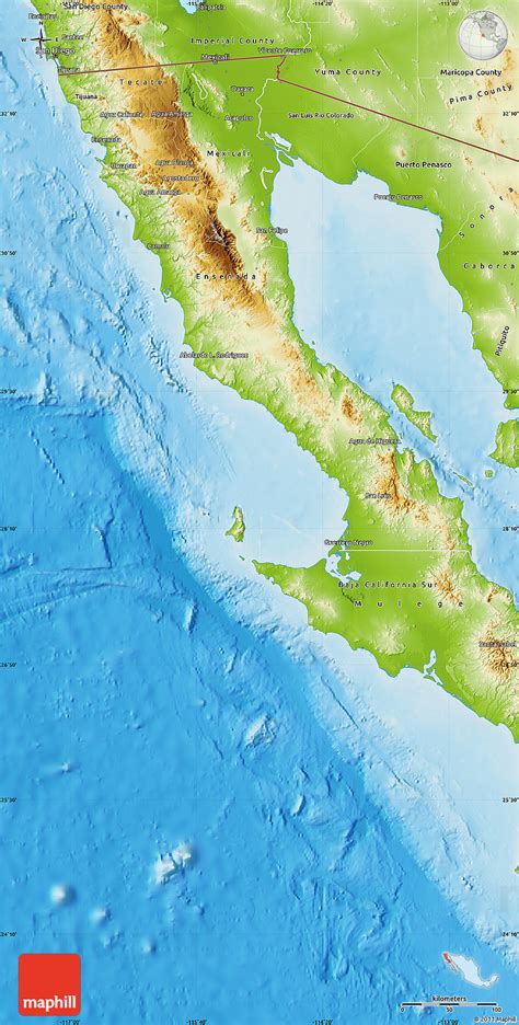 Physical Map of Baja California