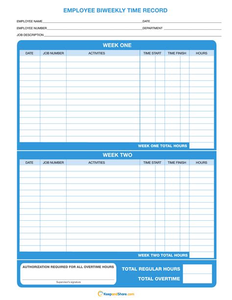 Printable Bi-Weekly Timesheet Template