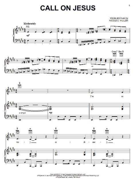 Call On Jesus by Nicole C. Mullen Sheet Music for Piano, Vocal & Guitar Chords (Right-Hand ...