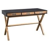 Rustic Mid-Century Modern 3-Drawer Barclay Home Office Desk in Dark Grey and Natural Wood ...