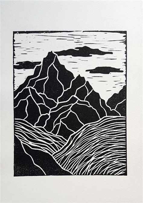 Linocut print mountain landscape in 2023 | Linocut art, Lino art, Linocut prints