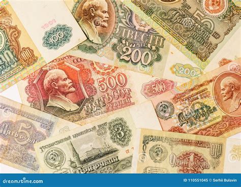 The Photo of Old Soviet Ruble Banknotes. Set of Old Soviet Roubles. Image Can Be Used As ...