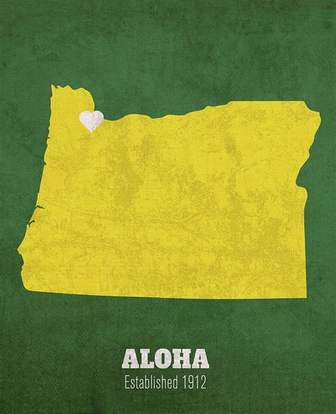 Aloha Oregon City Map Founded 1912 University of Oregon Color Palette Mixed Media by Design ...