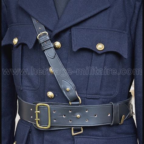 Officer belt with shoulder reinforcement black leather